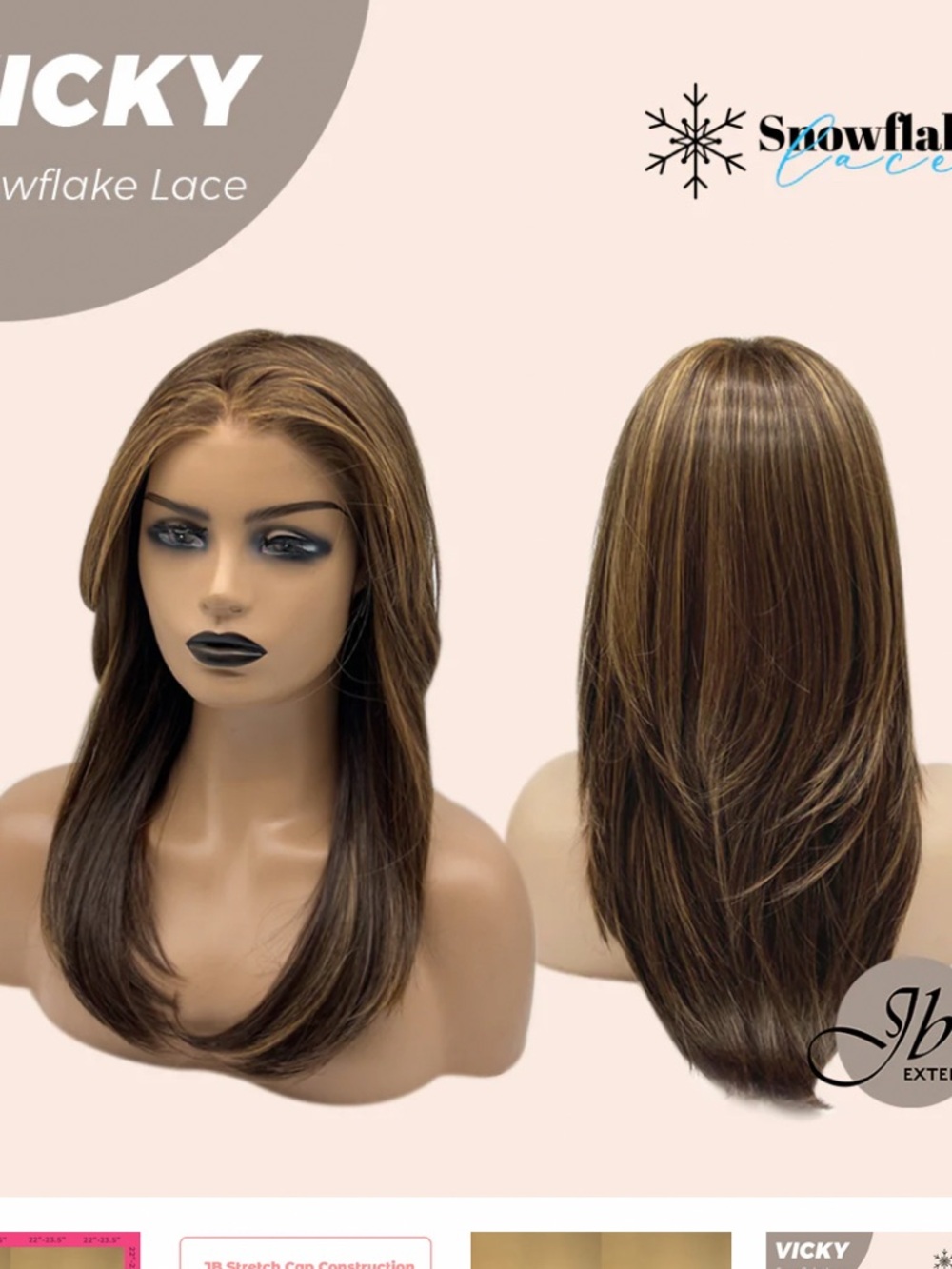 Vicky Snowflake Lace Long Layered Brown Wig with Blonde Highlights